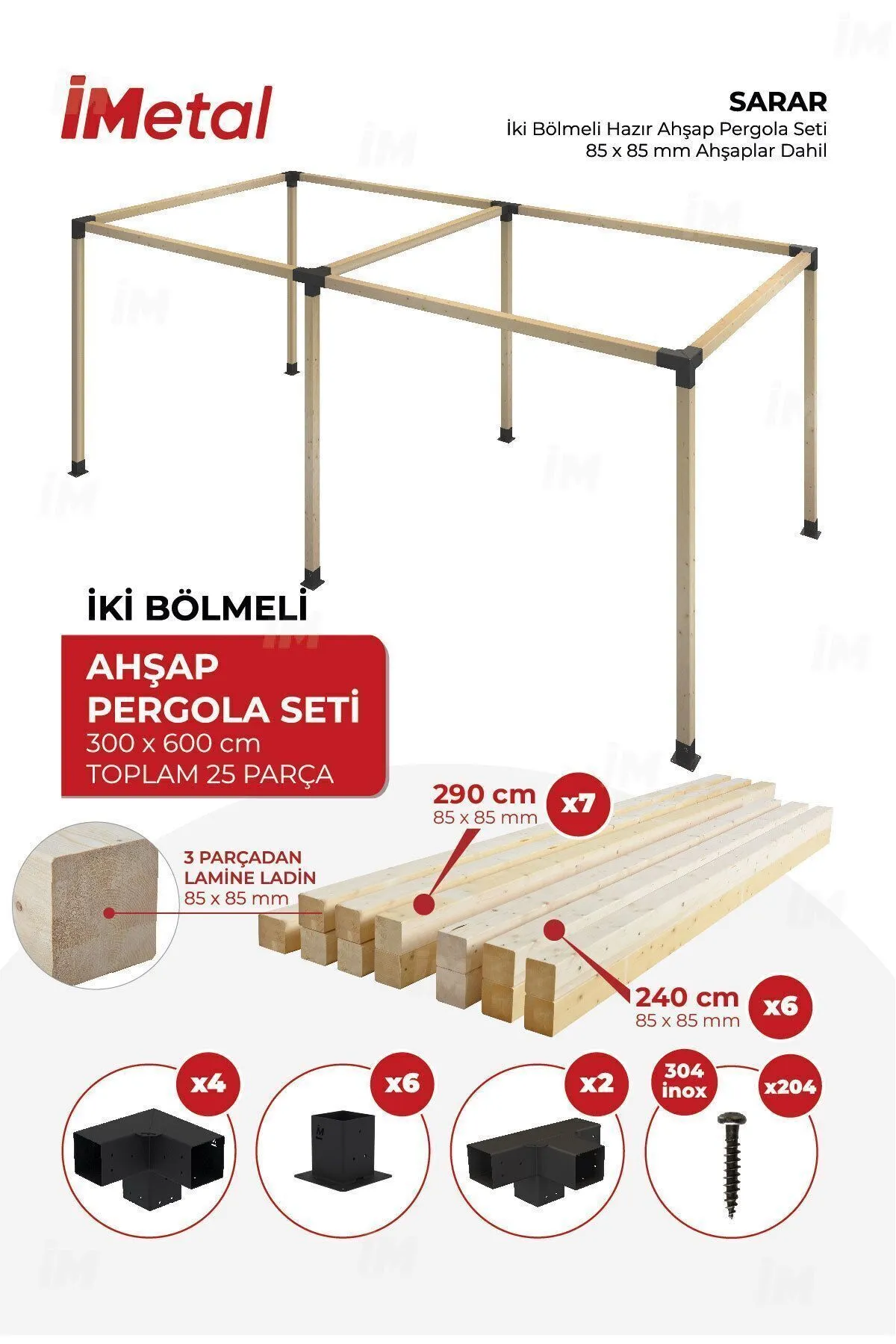350x700 Ahşap Pergola Seti Iki Bölümlü 90 X 90 mm Ahşaplar Dahil - 1
