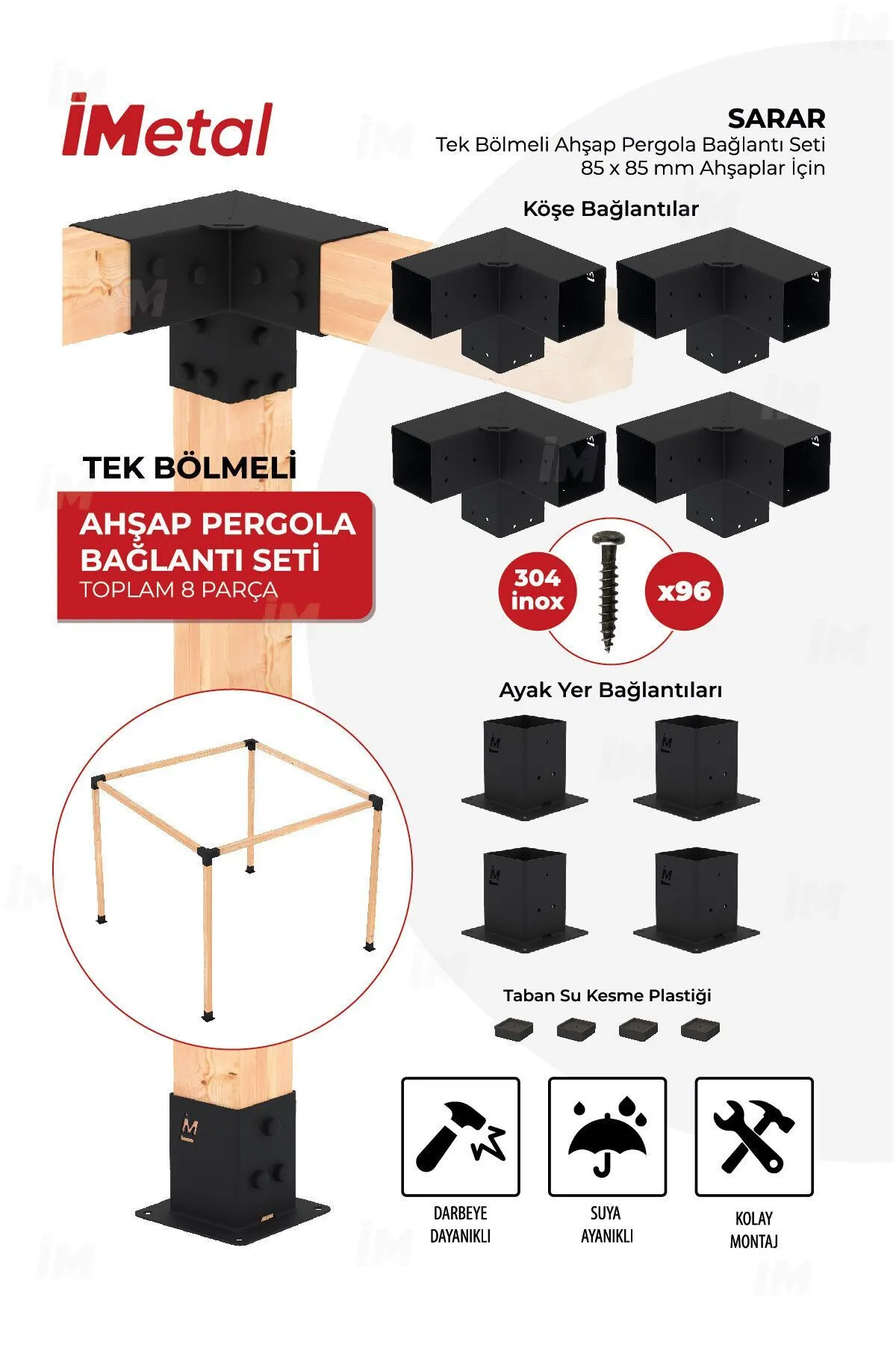 Ahşap Pergola Braket Seti Tek Bölümlü 90x90 mm Ahşaplar İçin - 1