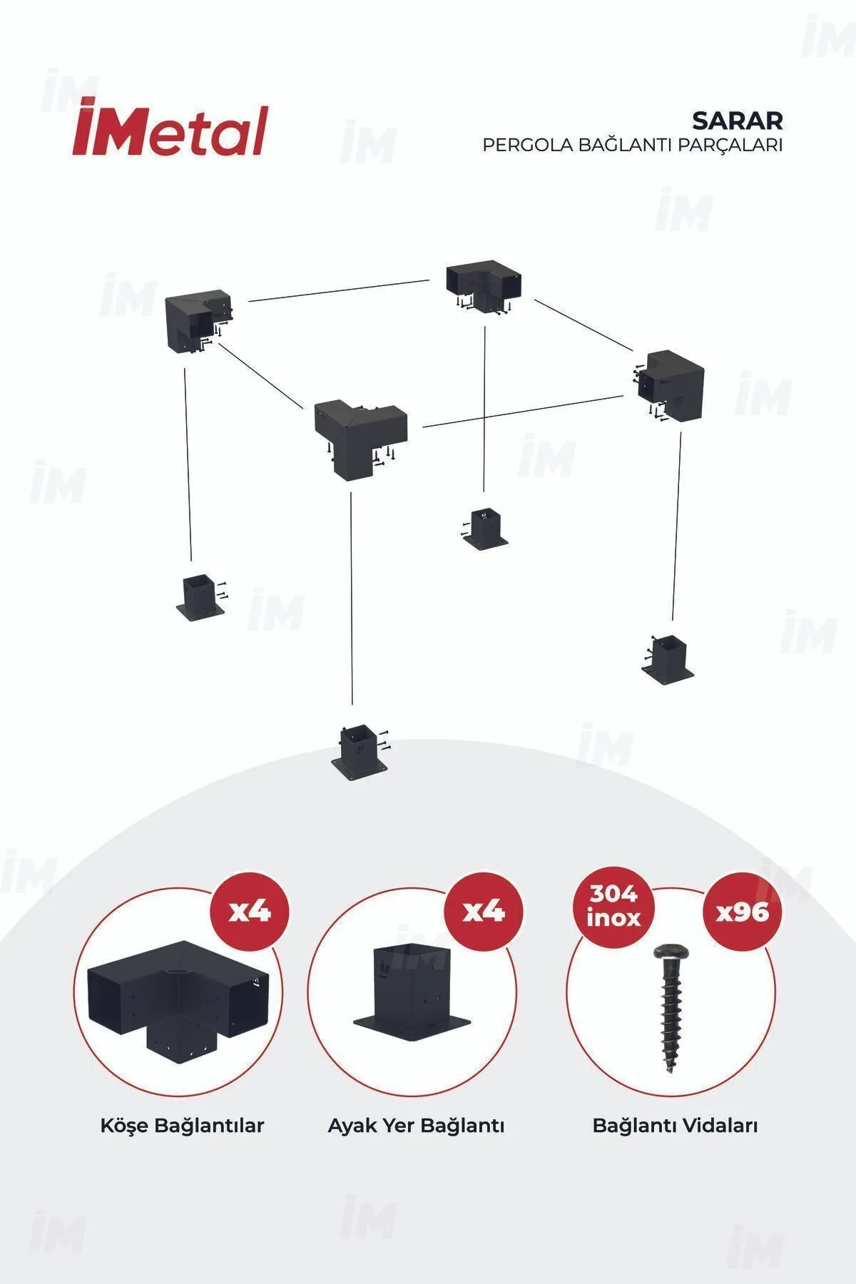 Ahşap Pergola Braket Seti Tek Bölümlü 90x90 mm Ahşaplar İçin - 2