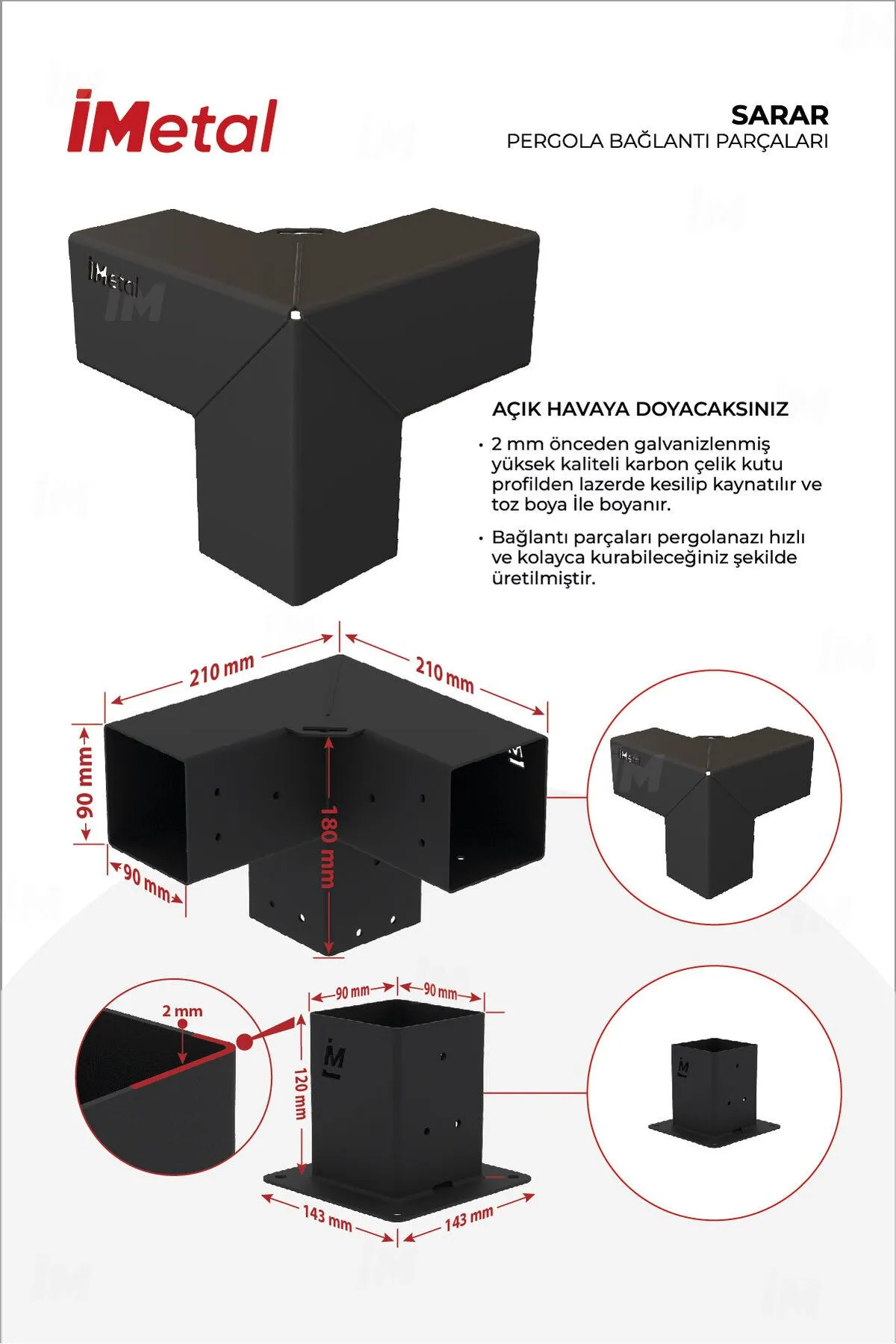 350x350 Ahşap Pergola Seti Tek Bölümlü 90 X 90 mm Ahşaplar Dahil - 2