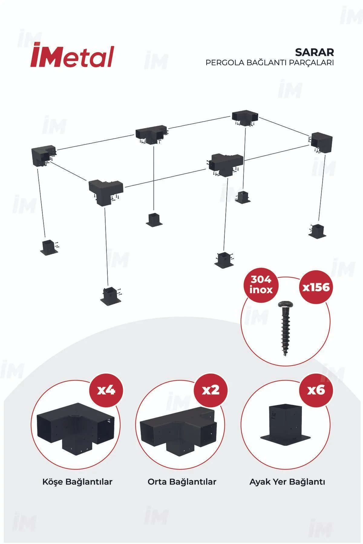 Ahşap Pergola Braket Seti İki Bölümlü 90x90mm Ahşaplar İçin - 2
