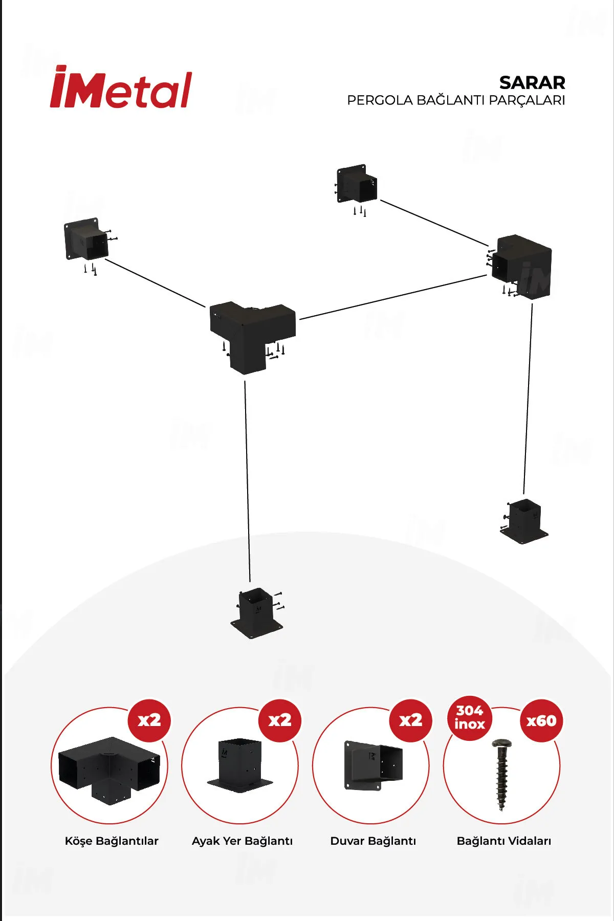 Ahşap Pergola Braket Seti Duvardan Tek Bölümlü 90x90mm Ahşaplar için - 2