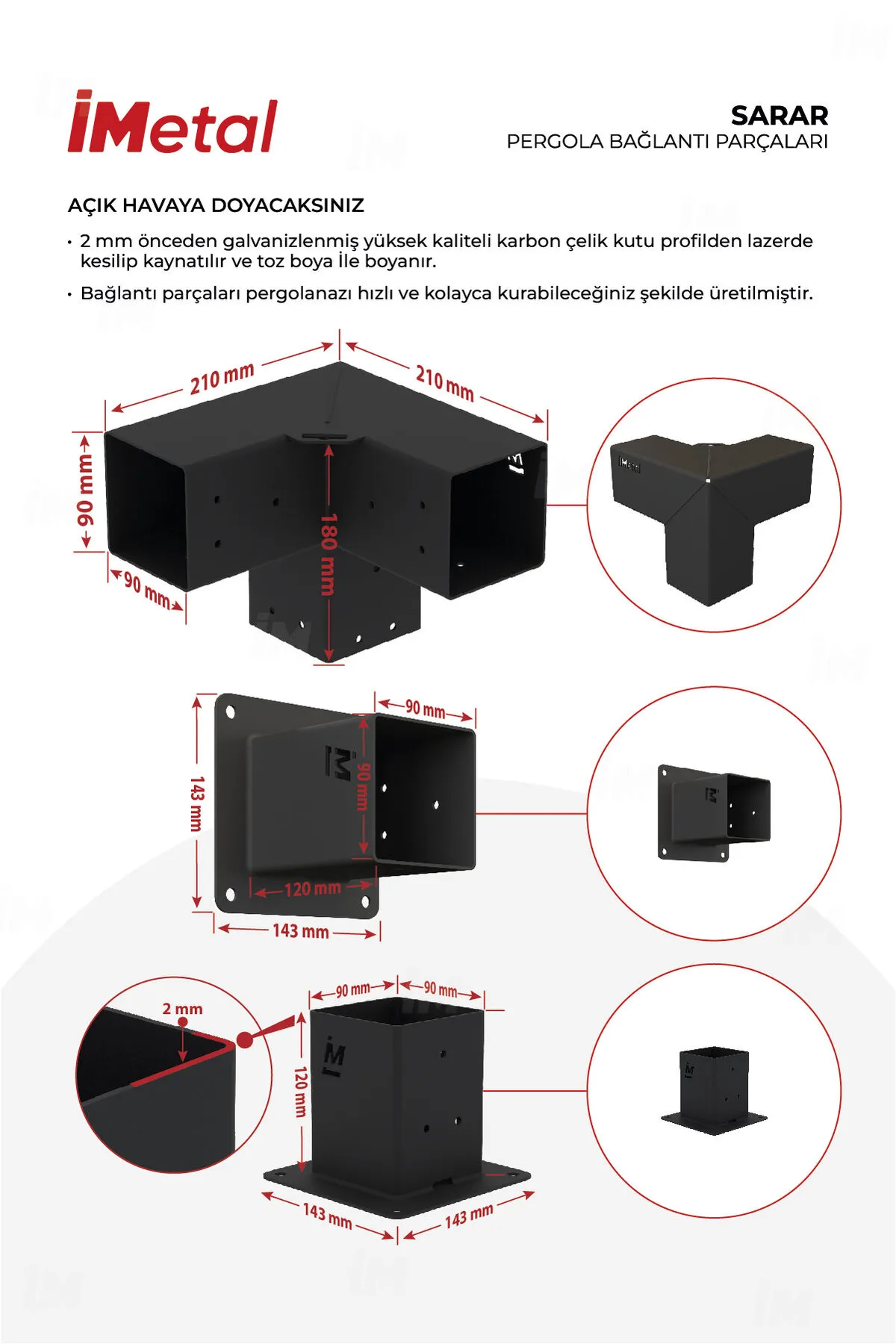 350x350 Ahşap Pergola Seti Duvardan Tek Bölümlü 90 X 90 mm Ahşaplar Dahil - 2