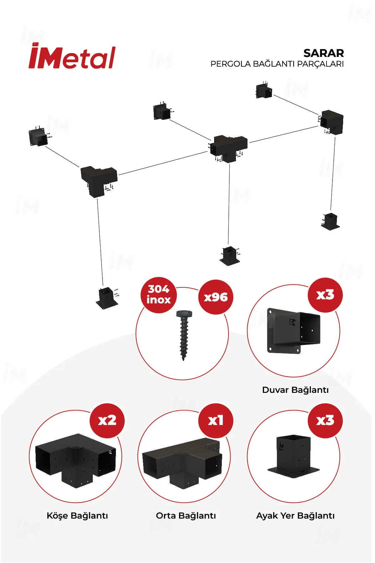 Ahşap Pergola Braket Seti Duvardan İki Bölümlü 90x90 mm Ahşaplar için - 2