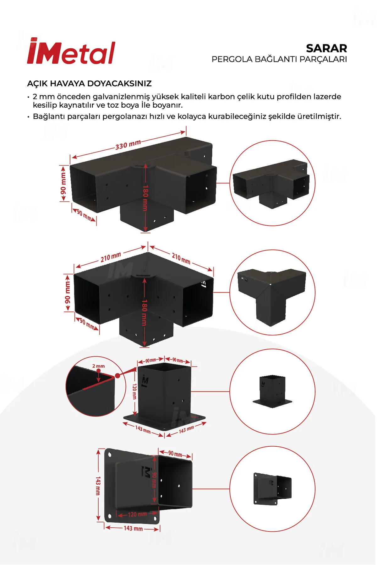 350x700 Ahşap Pergola Seti Duvardan Iki Bölümlü 90 X 90 Mm Ahşaplar Ve Hdp Tente Dahil - 2