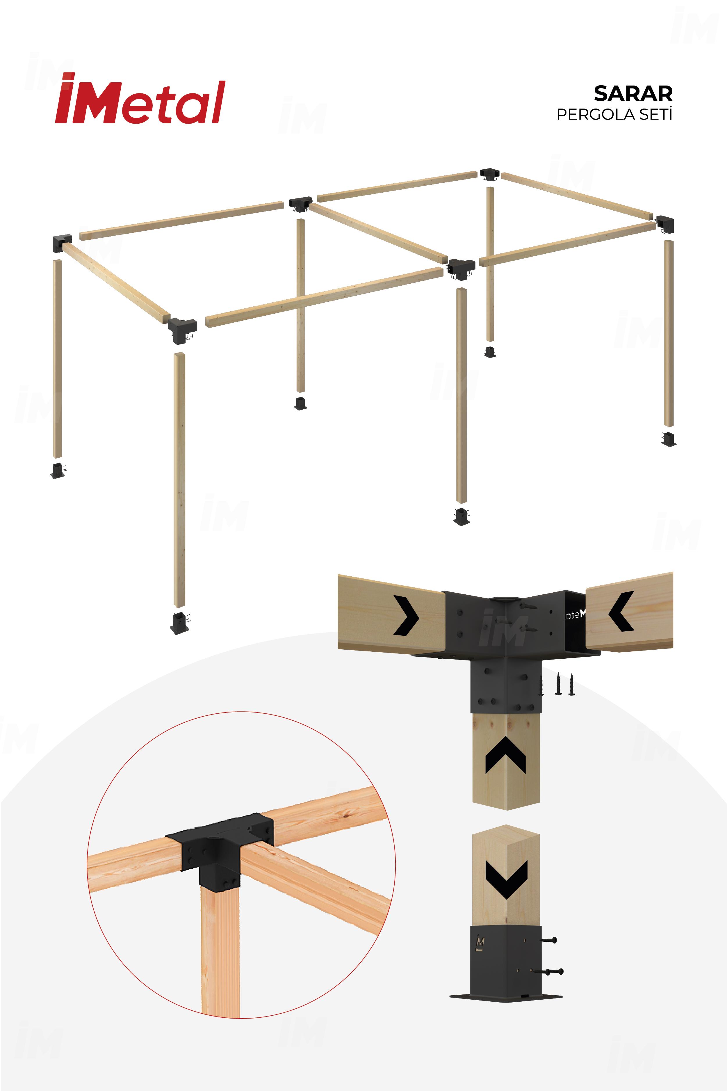 300x600 Ahşap Pergola Seti Iki Bölümlü 90 X 90 mm Ahşaplar Ve Hdp Tente Dahil - 2