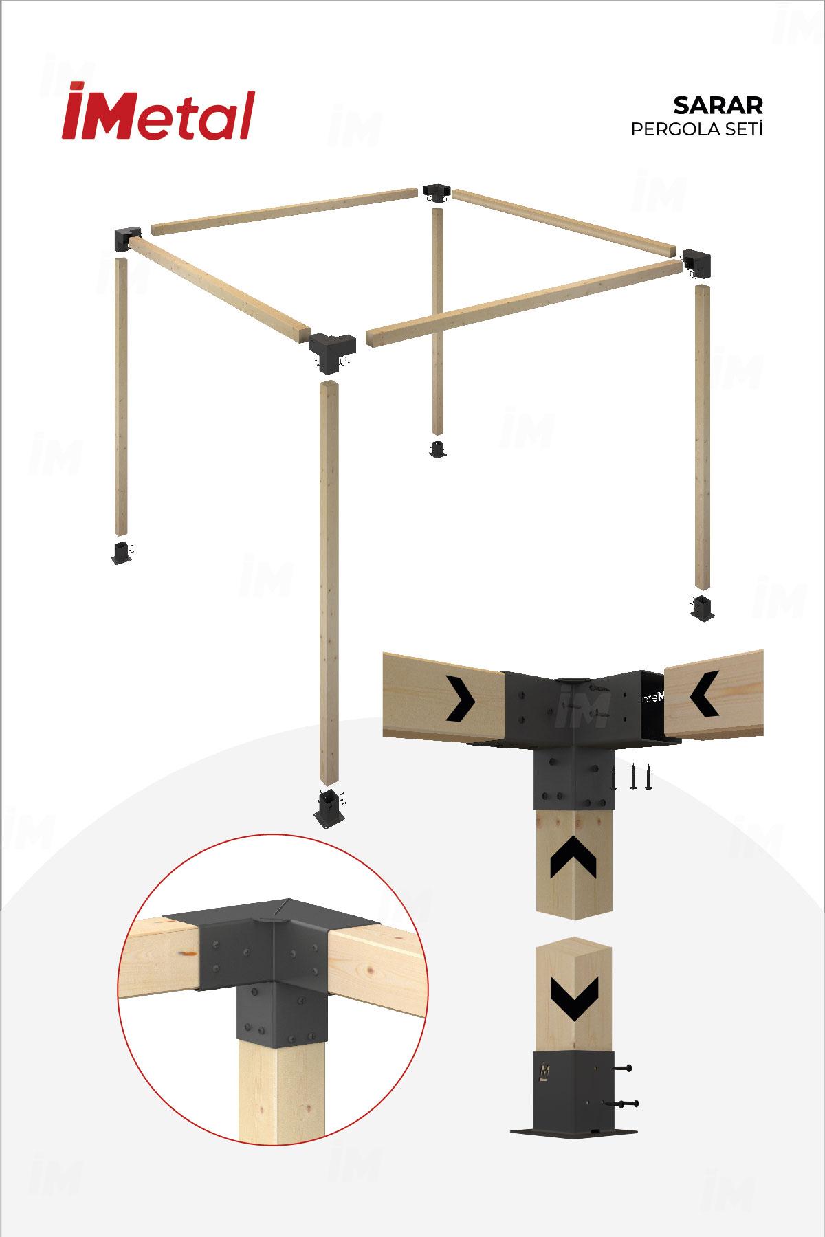 300x300 Ahşap Pergola Seti Tek Bölümlü 90 X 90 mm Ahşaplar Dahil - 2