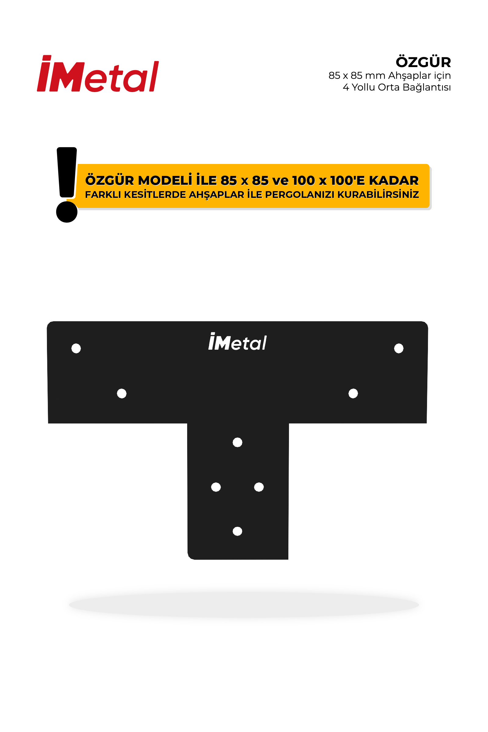 Özgür 4 Yollu Orta Uzatma Bağlantı Braketi 85x85'den 100x100 mm'ye Kadar Kesitli Ahşaplar İçin - 2