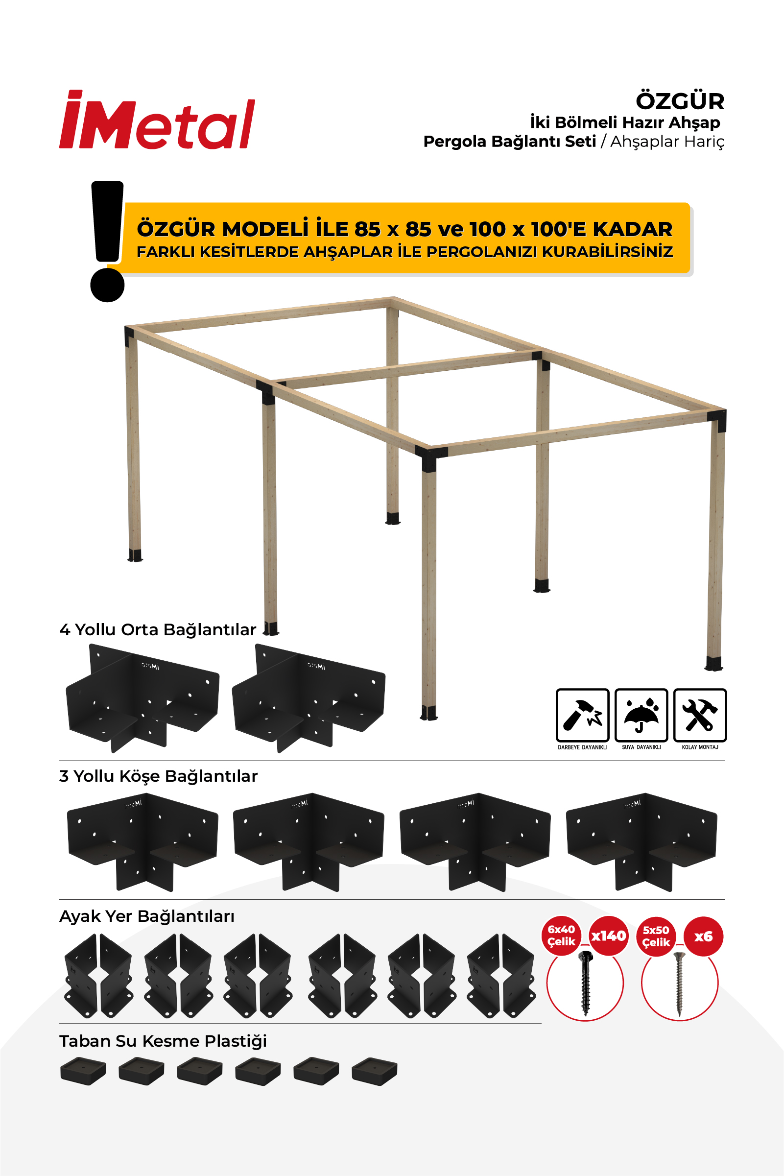 Ahşap Pergola Braket Seti İki Bölümlü 90x90'dan 100x100 mm'ye kadar Ahşaplar İçin - 1
