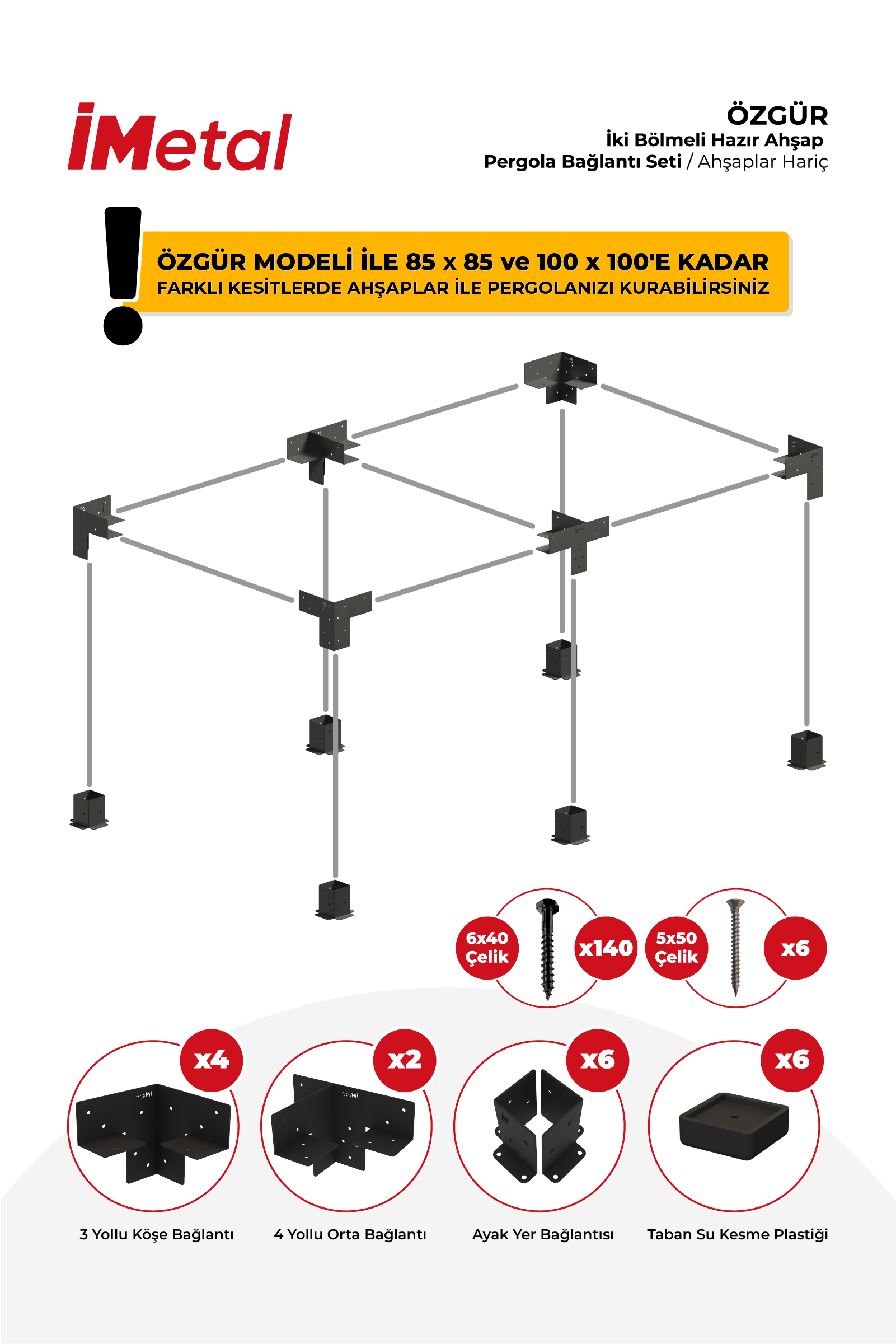 Ahşap Pergola Braket Seti İki Bölümlü 90x90'dan 100x100 mm'ye kadar Ahşaplar İçin - 2