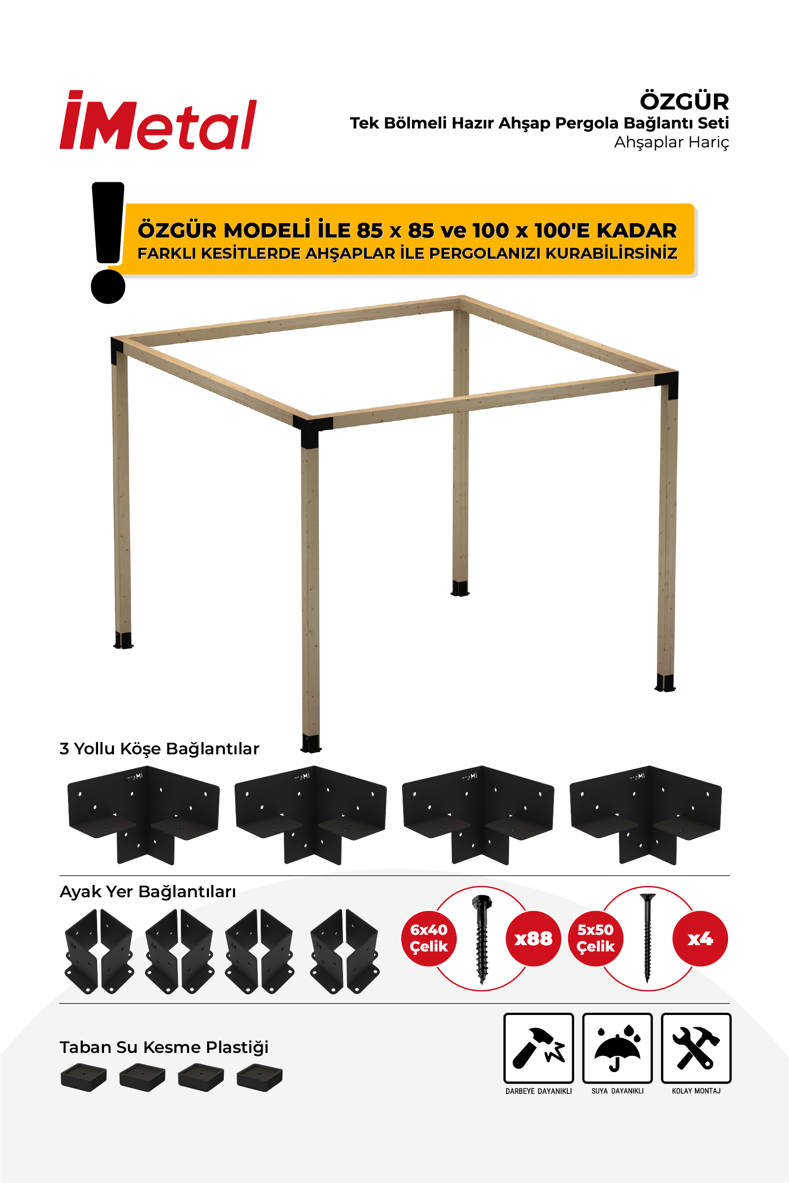 Ahşap Pergola Braket Seti Tek Bölümlü 90x90'dan 100 x 100 mm'ye kadar Ahşaplar İçin - 1