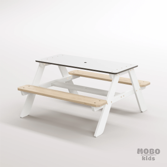 Panter Beyaz Kompakt Tablalı Çocuk Bahçe Bankı - Masif Ahşap 4 Çocuk Kapasiteli Piknik ve Bahçe Masası - Galeri