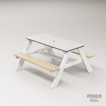 Panter Beyaz Kompakt Tablalı Çocuk Bahçe Bankı - Masif Ahşap 4 Çocuk Kapasiteli Piknik ve Bahçe Masası - Galeri