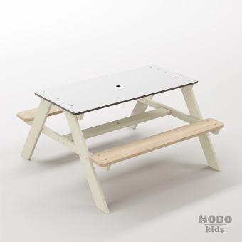 Panter Junior Bej Estetik Ahşap Gövdeli Çocuk Masası - Beyaz Kompakt Tablalı Minimalist Montessori Masası