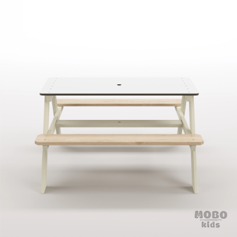 Panter Junior Su Yeşili Ahşap Gövdeli Çocuk Masası - Beyaz Kompakt Tablalı Çok Amaçlı Aktivite Masası - Bej - Görsel 5