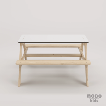 Panter Beyaz Kompakt Tablalı Çocuk Bahçe Bankı - Masif Ahşap 4 Çocuk Kapasiteli Piknik ve Bahçe Masası - Galeri