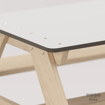 Panter Beyaz Kompakt Tablalı Çocuk Bahçe Bankı - Masif Ahşap 4 Çocuk Kapasiteli Piknik ve Bahçe Masası - Galeri