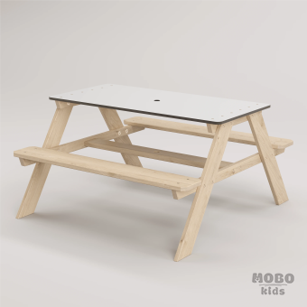 Panter Beyaz Kompakt Tablalı Çocuk Bahçe Bankı - Masif Ahşap 4 Çocuk Kapasiteli Piknik ve Bahçe Masası - Galeri