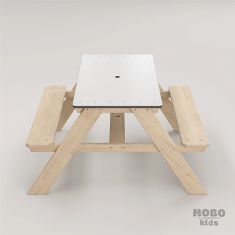 Panter Beyaz Kompakt Tablalı Çocuk Bahçe Bankı - Masif Ahşap 4 Çocuk Kapasiteli Piknik ve Bahçe Masası - Galeri