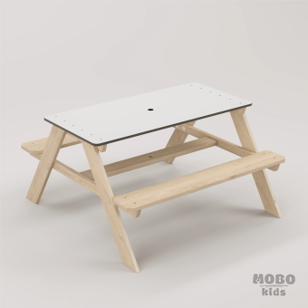 Panter Beyaz Kompakt Tablalı Çocuk Bahçe Bankı - Masif Ahşap 4 Çocuk Kapasiteli Piknik ve Bahçe Masası