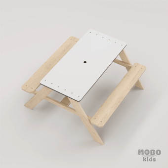 Panter Beyaz Kompakt Tablalı Çocuk Bahçe Bankı - Masif Ahşap 4 Çocuk Kapasiteli Piknik ve Bahçe Masası - Galeri