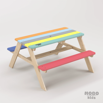 Panter Junior Çok Renkli Tabla ve Oturum Ahşap Çocuk Masası - Naturel Ayaklı Çok Amaçlı Çalışma ve Piknik Masası (6-12 Yaş)