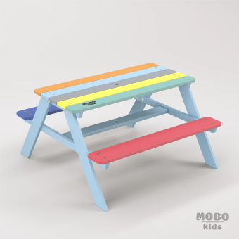 Panter Junior Çok Renkli Tabla ve Oturum Çocuk Etkinlik Masası - Mavi Ayaklı Piknik ve Oyun Masası (6-12 Yaş)