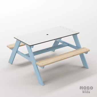 Panter Junior Gök Mavisi Ahşap Gövdeli Çocuk Masası - Beyaz Kompakt Tablalı Montessori Etkinlik Seti