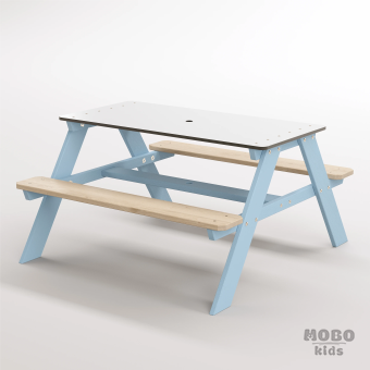 Panter Junior Su Yeşili Ahşap Gövdeli Çocuk Masası - Beyaz Kompakt Tablalı Çok Amaçlı Aktivite Masası - Gökmavi - Görsel 2