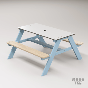 Panter Junior Su Yeşili Ahşap Gövdeli Çocuk Masası - Beyaz Kompakt Tablalı Çok Amaçlı Aktivite Masası - Gökmavi - Görsel 3