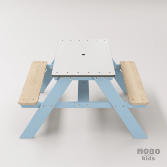 Panter Junior Su Yeşili Ahşap Gövdeli Çocuk Masası - Beyaz Kompakt Tablalı Çok Amaçlı Aktivite Masası - Gökmavi - Görsel 4