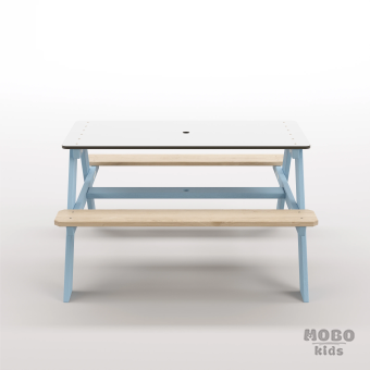 Panter Junior Su Yeşili Ahşap Gövdeli Çocuk Masası - Beyaz Kompakt Tablalı Çok Amaçlı Aktivite Masası - Gökmavi - Görsel 5