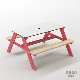 Panter Junior Gül Kırmızı Ahşap Gövdeli Çocuk Masası - Beyaz Kompakt Tablalı Kreş ve Oyun Masası