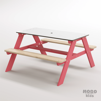 Panter Junior Su Yeşili Ahşap Gövdeli Çocuk Masası - Beyaz Kompakt Tablalı Çok Amaçlı Aktivite Masası - Gül Kırmızı - Görsel 2