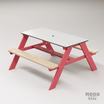 Panter Junior Su Yeşili Ahşap Gövdeli Çocuk Masası - Beyaz Kompakt Tablalı Çok Amaçlı Aktivite Masası - Gül Kırmızı - Görsel 3
