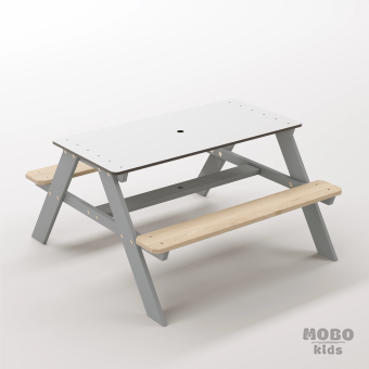 Panter Junior Gümüş Gri Ahşap Gövdeli Çocuk Masası - Beyaz Kompakt Tablalı Modern Oyun Grubu