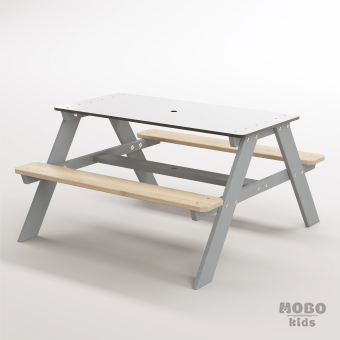 Panter Junior Su Yeşili Ahşap Gövdeli Çocuk Masası - Beyaz Kompakt Tablalı Çok Amaçlı Aktivite Masası - Gümüş Gri - Görsel 2