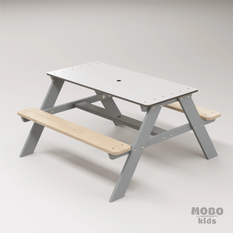 Panter Junior Su Yeşili Ahşap Gövdeli Çocuk Masası - Beyaz Kompakt Tablalı Çok Amaçlı Aktivite Masası - Gümüş Gri - Görsel 3