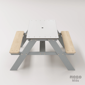 Panter Junior Su Yeşili Ahşap Gövdeli Çocuk Masası - Beyaz Kompakt Tablalı Çok Amaçlı Aktivite Masası - Gümüş Gri - Görsel 4