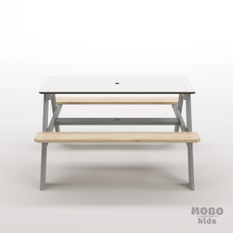 Panter Junior Su Yeşili Ahşap Gövdeli Çocuk Masası - Beyaz Kompakt Tablalı Çok Amaçlı Aktivite Masası - Gümüş Gri - Görsel 5