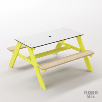 Panter Junior Limon Sarısı Ahşap Gövdeli Çocuk Masası - Beyaz Kompakt Tablalı Enerjik Kreş Masası