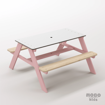 Panter Junior Masal Pembe Ahşap Gövdeli Çocuk Masası - Beyaz Kompakt Tablalı Çocuk Odası Oyun Masası