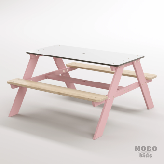 Panter Junior Su Yeşili Ahşap Gövdeli Çocuk Masası - Beyaz Kompakt Tablalı Çok Amaçlı Aktivite Masası - Masal Pembe - Görsel 2