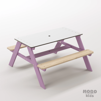 Panter Junior Menekşe Moru Ahşap Gövdeli Çocuk Masası - Beyaz Kompakt Tablalı Sanat ve Hobi Masası