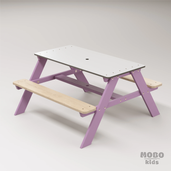 Panter Junior Su Yeşili Ahşap Gövdeli Çocuk Masası - Beyaz Kompakt Tablalı Çok Amaçlı Aktivite Masası - Menekşe Moru - Görsel 3