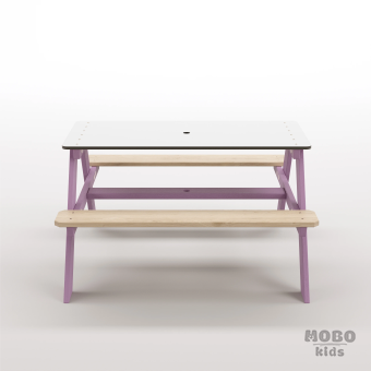 Panter Junior Su Yeşili Ahşap Gövdeli Çocuk Masası - Beyaz Kompakt Tablalı Çok Amaçlı Aktivite Masası - Menekşe Moru - Görsel 5