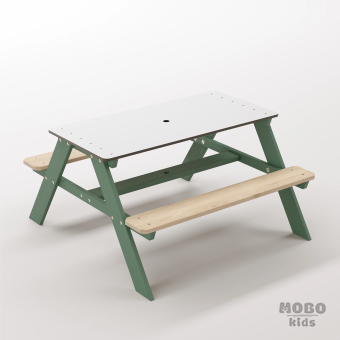 Panter Junior Orman Yeşili Ahşap Gövdeli Çocuk Masası - Beyaz Kompakt Tablalı Sağlam Kreş Mobilyası