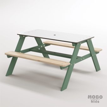 Panter Junior Su Yeşili Ahşap Gövdeli Çocuk Masası - Beyaz Kompakt Tablalı Çok Amaçlı Aktivite Masası - Orman Yeşili - Görsel 2