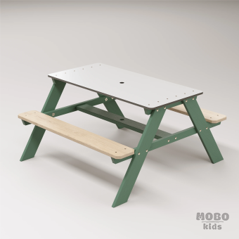 Panter Junior Su Yeşili Ahşap Gövdeli Çocuk Masası - Beyaz Kompakt Tablalı Çok Amaçlı Aktivite Masası - Orman Yeşili - Görsel 3