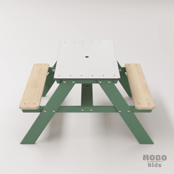 Panter Junior Su Yeşili Ahşap Gövdeli Çocuk Masası - Beyaz Kompakt Tablalı Çok Amaçlı Aktivite Masası - Orman Yeşili - Görsel 4